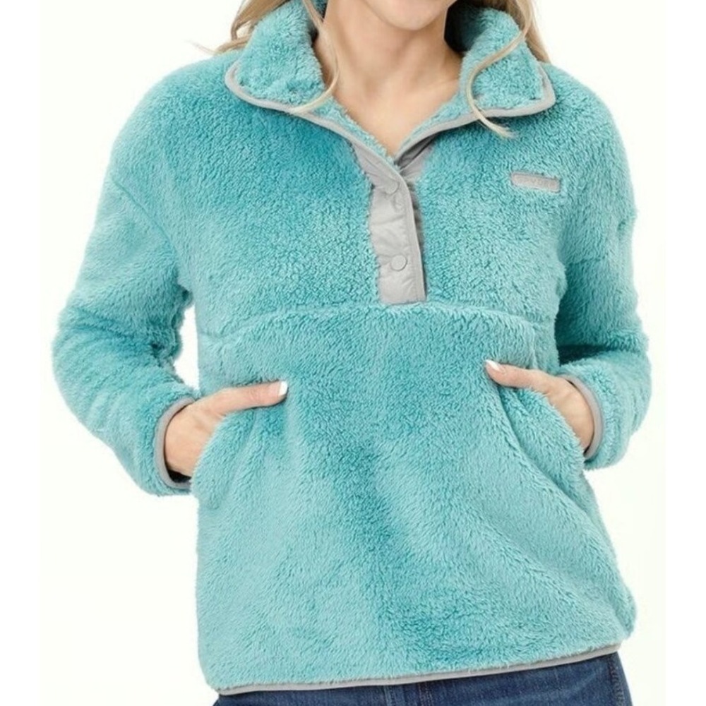 Spyder 1/4 Snap Up Sherpa Pullover Women's M Aqua Sea NWT